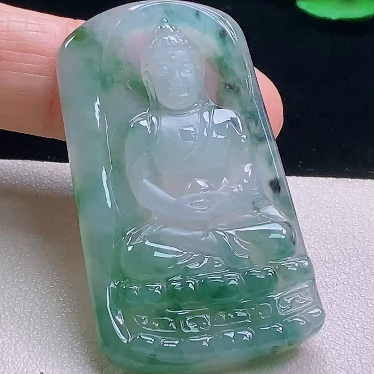 缅甸翡翠大日如来玉吊坠天然玉石A货冰种飘花证书新款正品1203