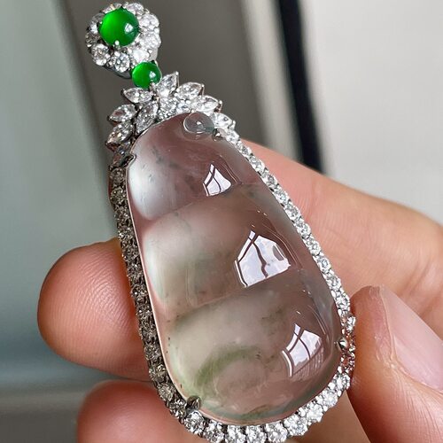 缅甸翡翠福豆镶金玉吊坠天然玉石