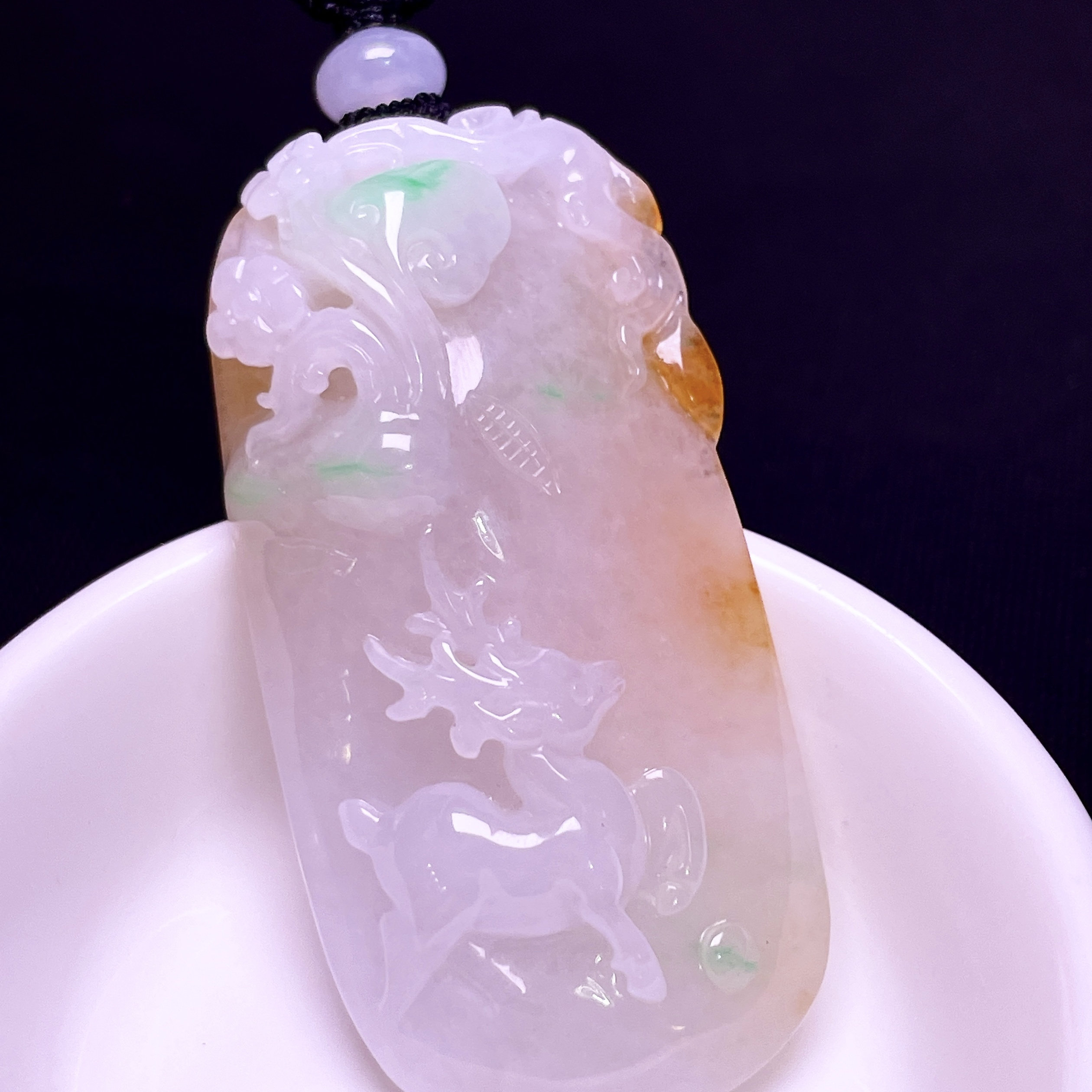 缅甸翡翠梅花鹿玉吊坠天然玉石A货冰种黄加绿新款老坑证书0528