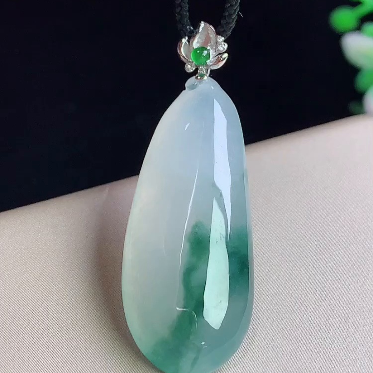 缅甸翡翠福瓜镶金玉吊坠天然玉石A货18K金镶嵌冰种飘花高档1203