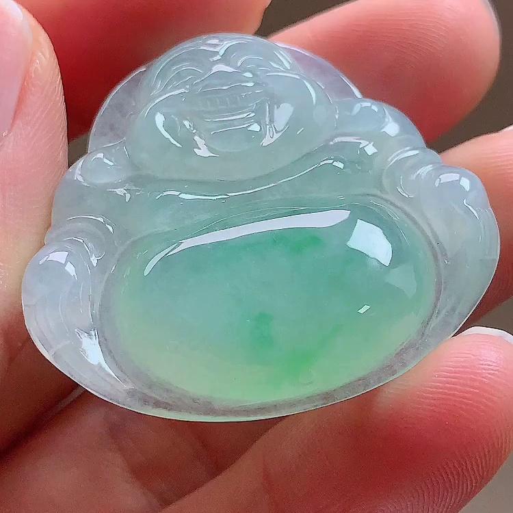 缅甸翡翠佛公玉吊坠天然玉石A货冰种阳绿飘绿正品高档礼物1107