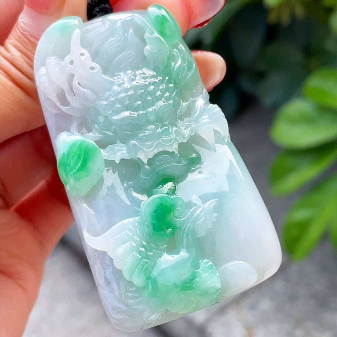 缅甸翡翠龙凤凤牌玉吊坠天然玉石A货冰种辣绿新款正品老坑0530