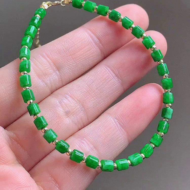 缅甸翡翠手串镶金玉手串天然玉石