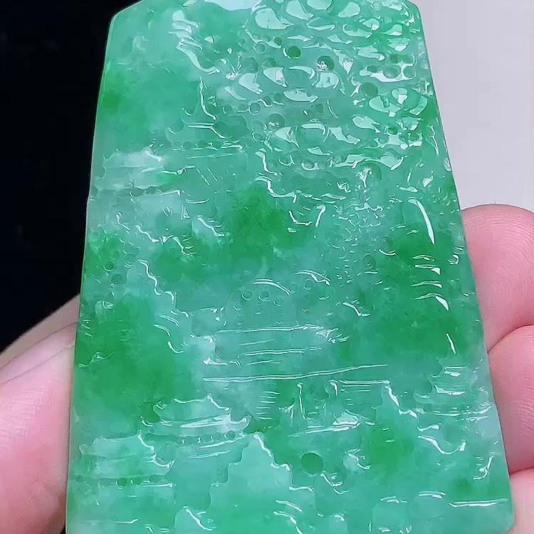缅甸翡翠山水玉吊坠天然玉石A货