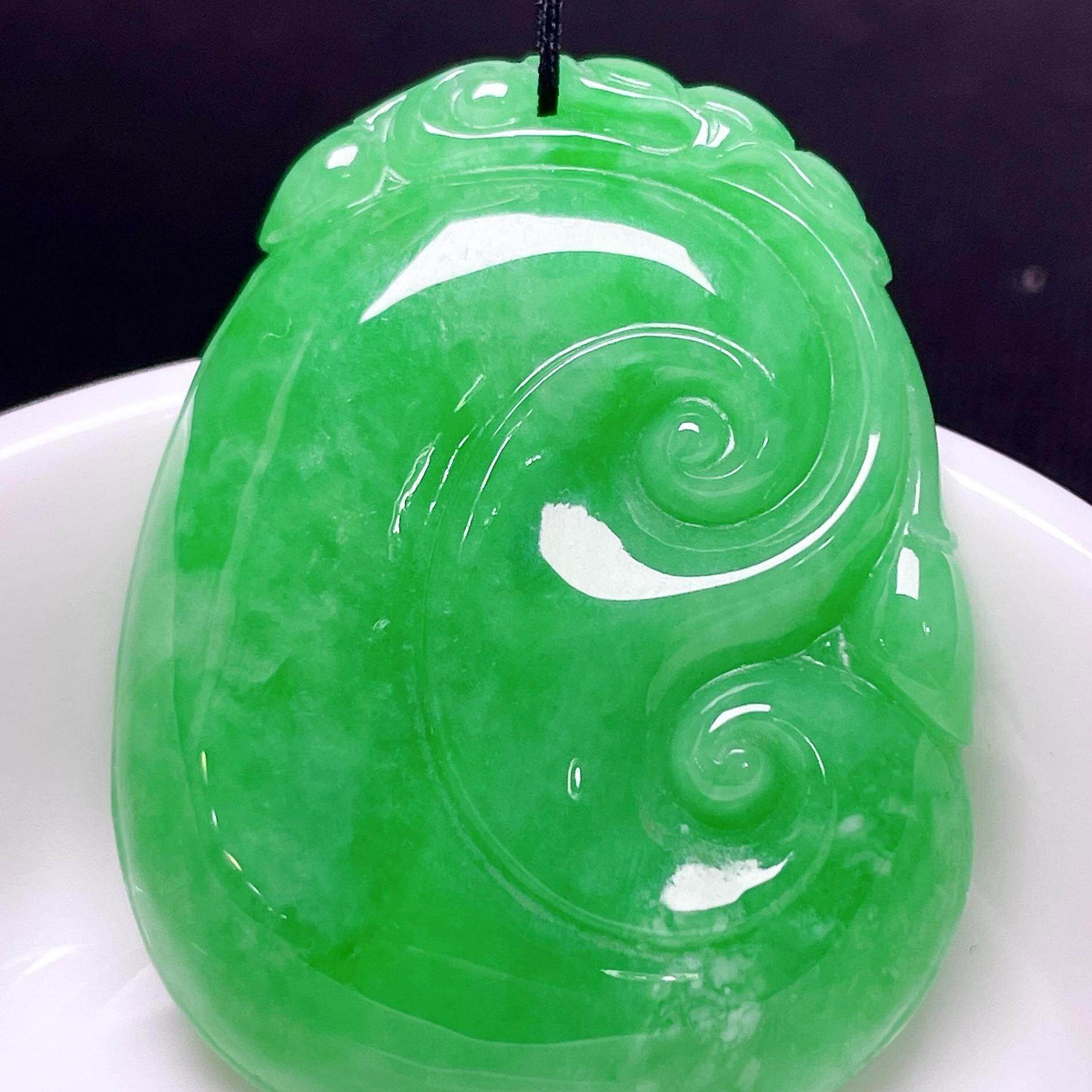 缅甸翡翠如意玉吊坠天然玉石A货冰种辣绿正品礼物收藏老坑0530