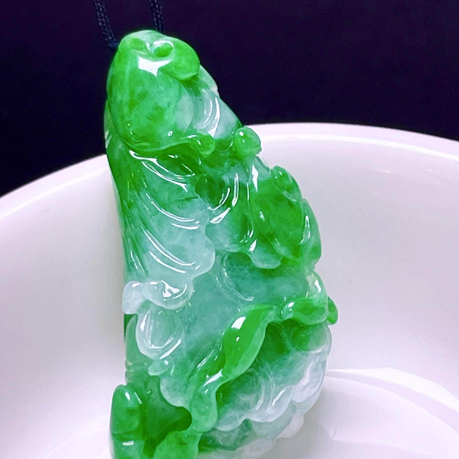 缅甸翡翠白菜玉吊坠天然玉石A货冰种辣绿高档老坑礼物新款0530