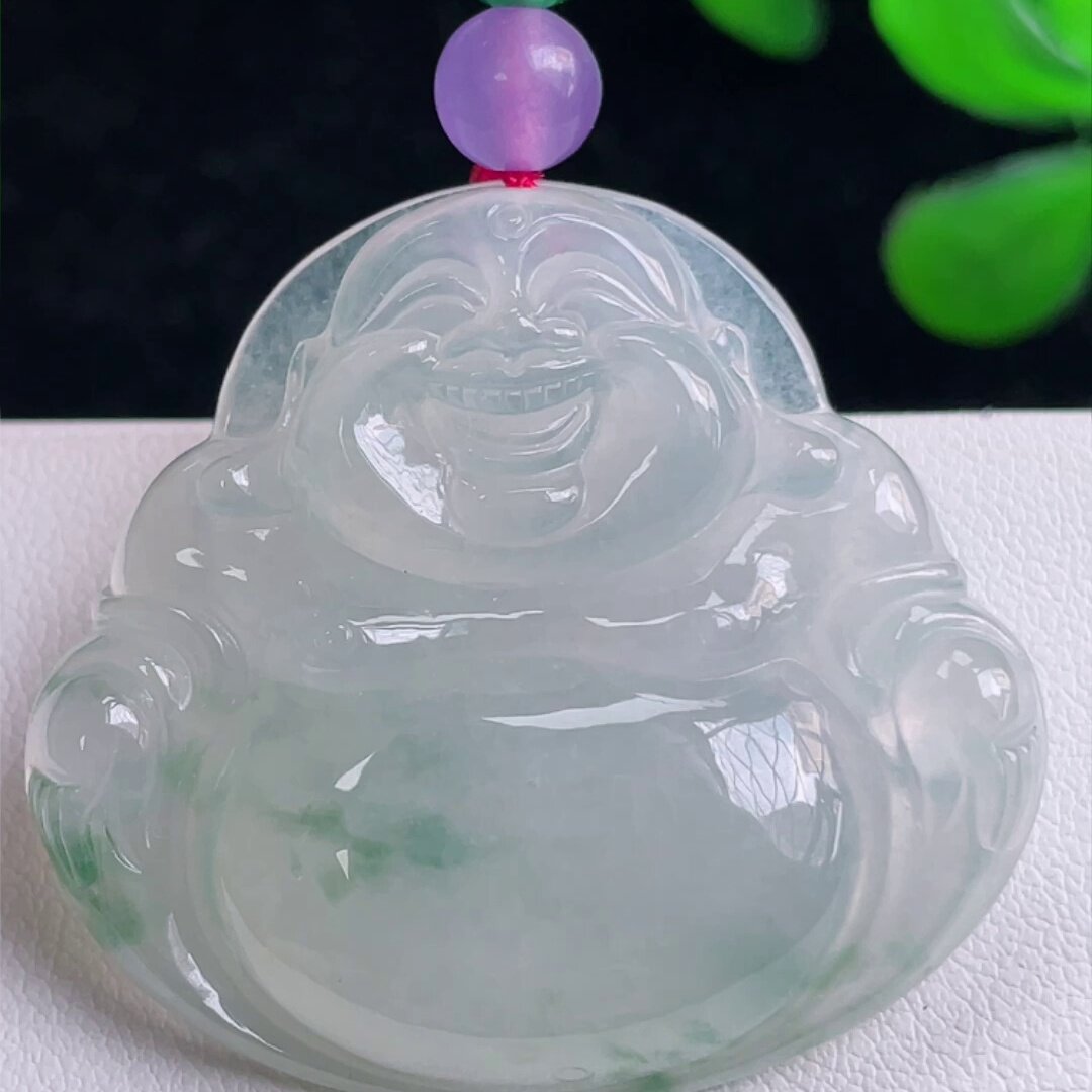缅甸翡翠佛公玉吊坠天然玉石A货冰种飘花新款正品证书礼物0528