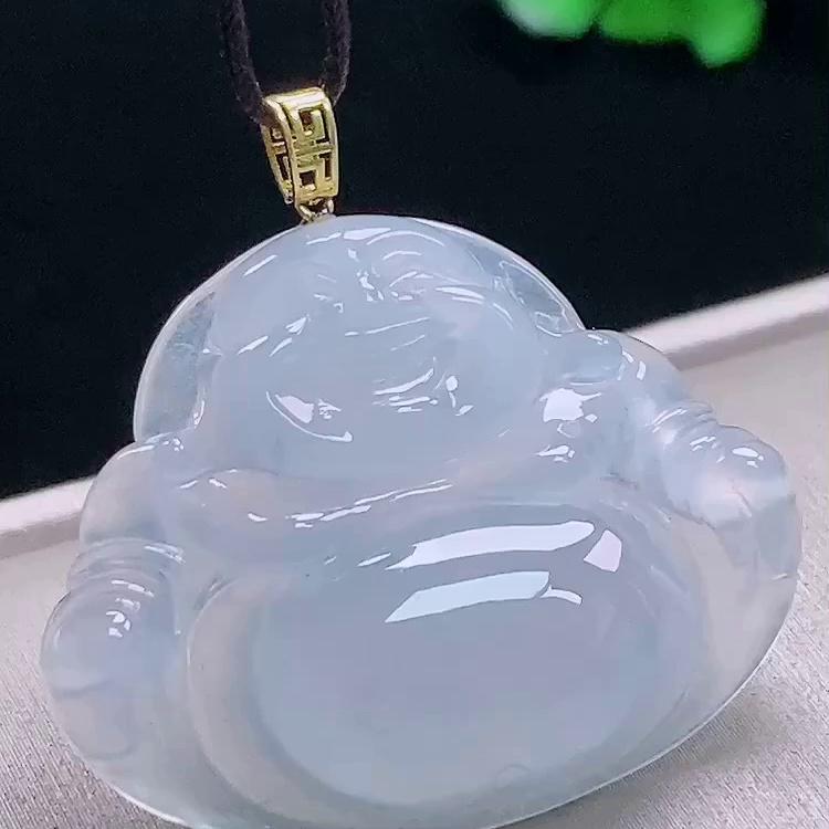 缅甸翡翠佛公镶金玉吊坠天然玉石