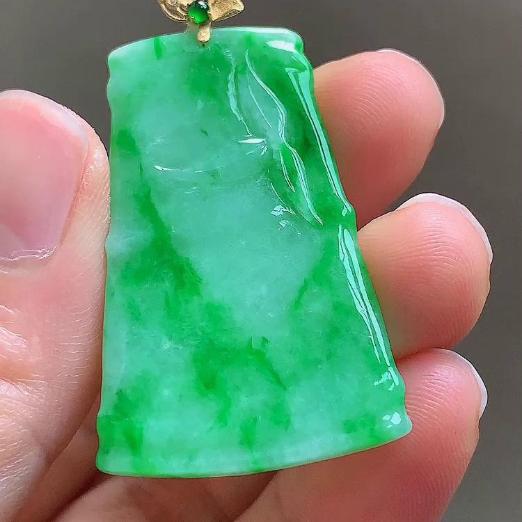 缅甸翡翠竹节镶金玉吊坠天然玉石