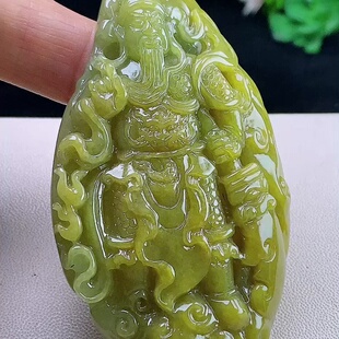缅甸翡翠关公玉吊坠天然玉石A货冰种黄翡证书新款高档老坑0204
