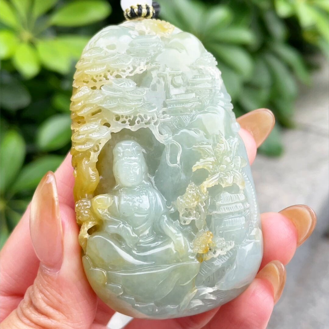 缅甸翡翠观音玉吊坠天然玉石A货冰种黄翡高档老坑新款正品0601
