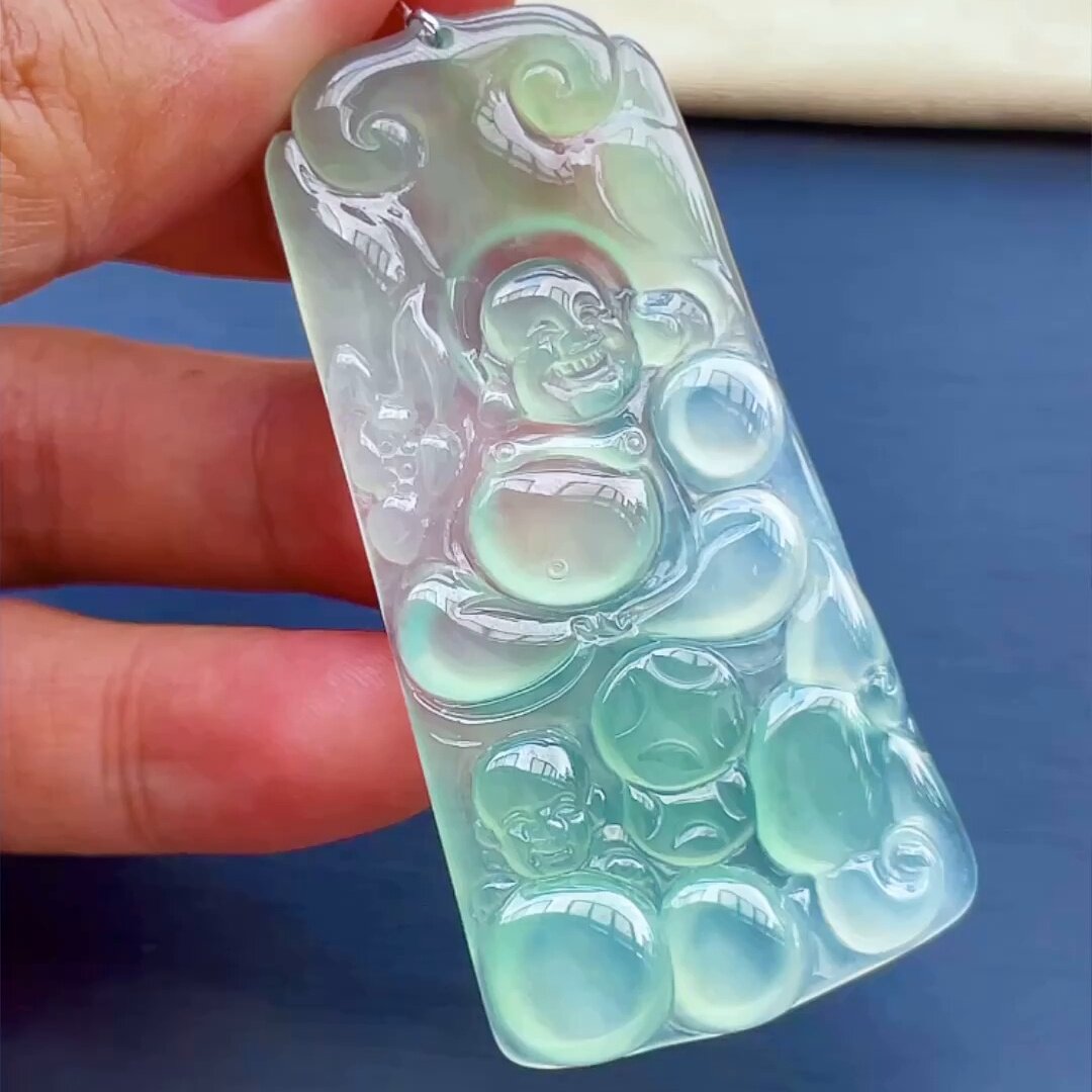 缅甸翡翠弥勒佛玉吊坠天然玉石A货冰种晴水高档老坑证书正品1016