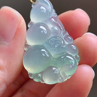 缅甸翡翠灵猴献寿镶金玉吊坠天然玉石A货18K金镶嵌冰种高档0121