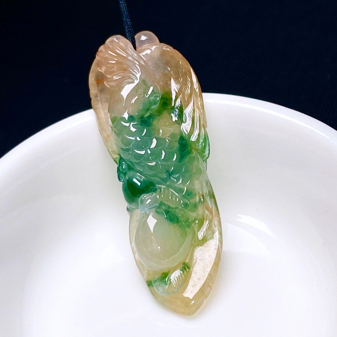 缅甸翡翠鹦鹉玉吊坠天然玉石A货冰糯种黄加绿老坑高档证书0223