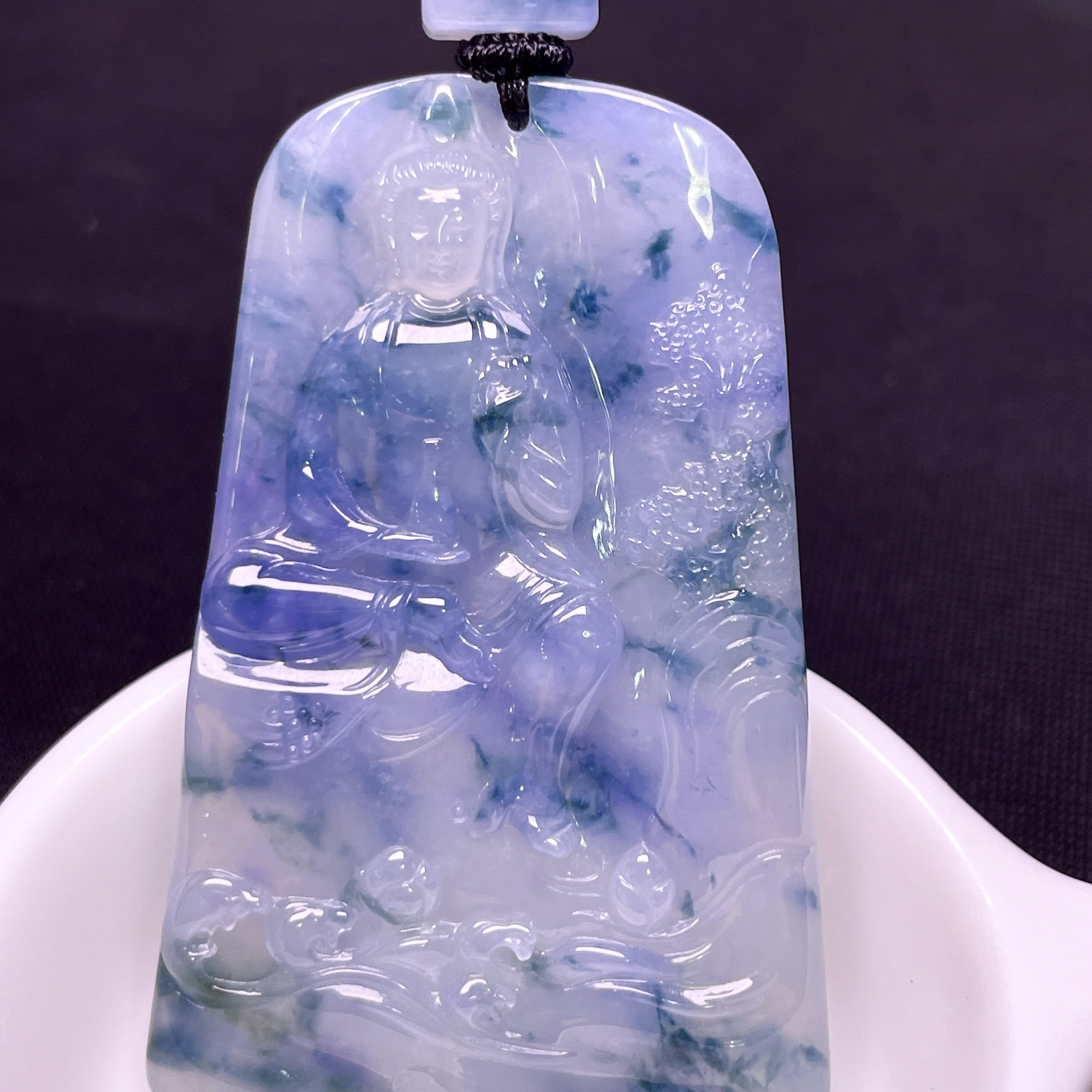 缅甸翡翠观音玉吊坠天然玉石A货冰种紫罗兰飘花高档证书礼物0528
