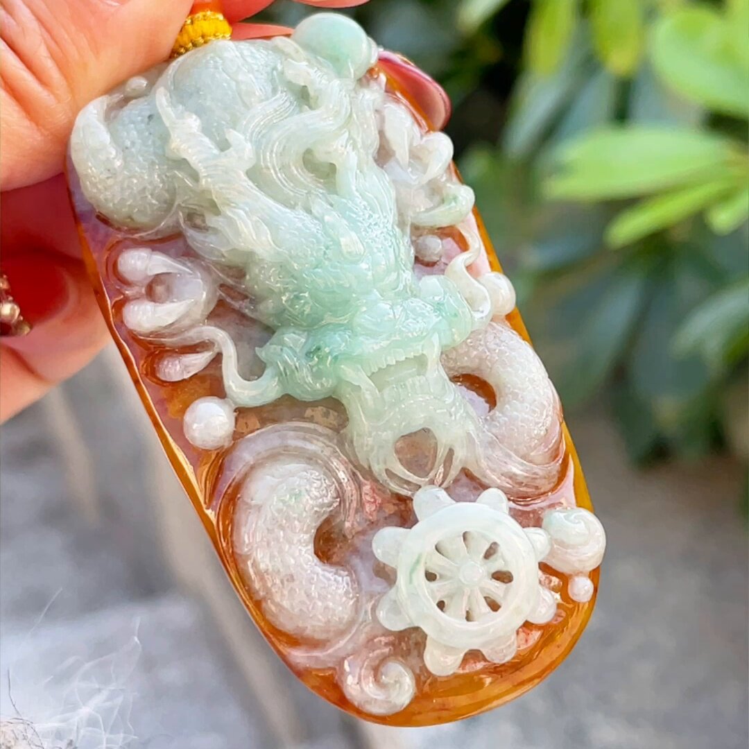 缅甸翡翠龙牌玉吊坠天然玉石A货冰糯种黄翡新款高档礼物正品0528
