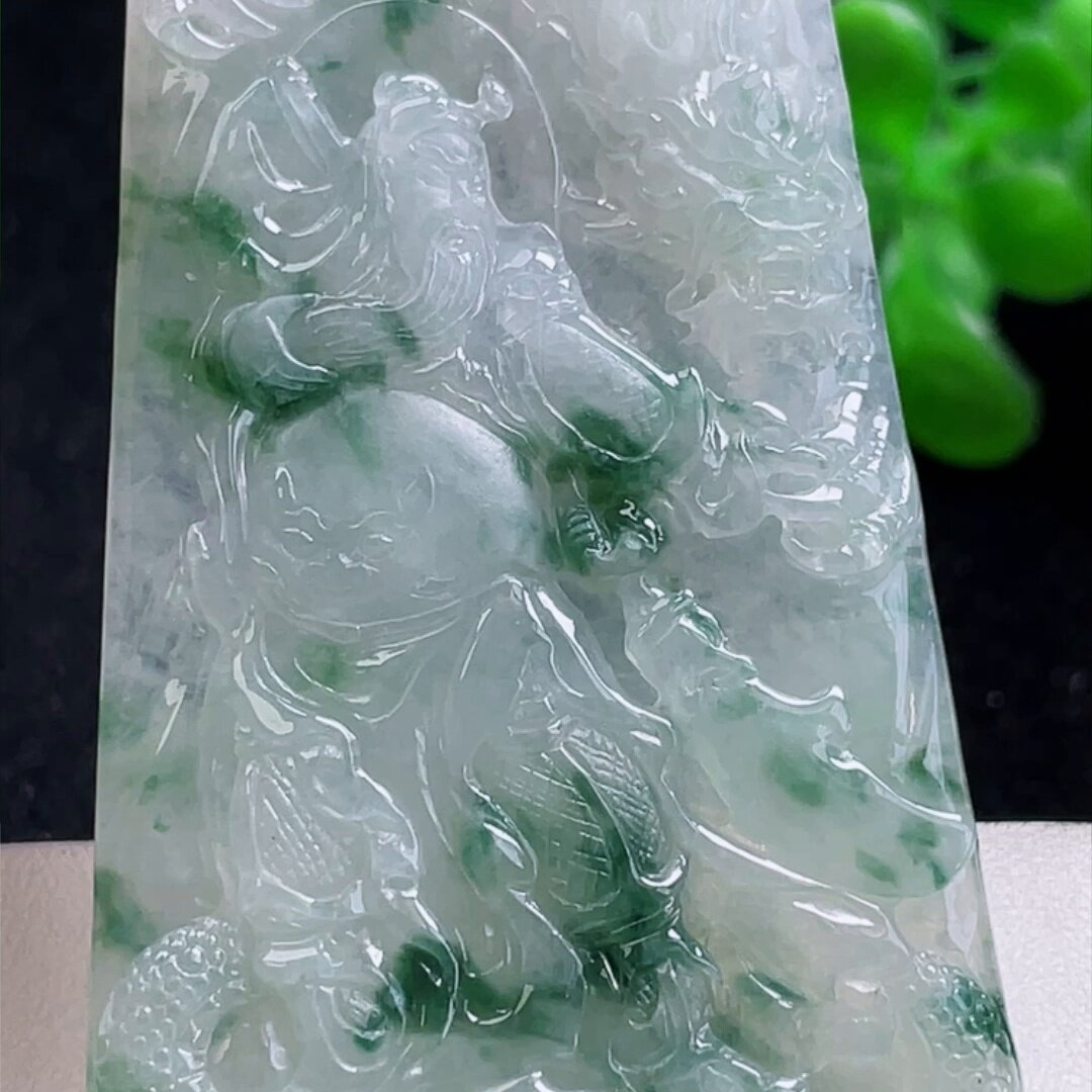 缅甸翡翠关公玉吊坠天然玉石A货冰种飘花收藏正品新款证书1023