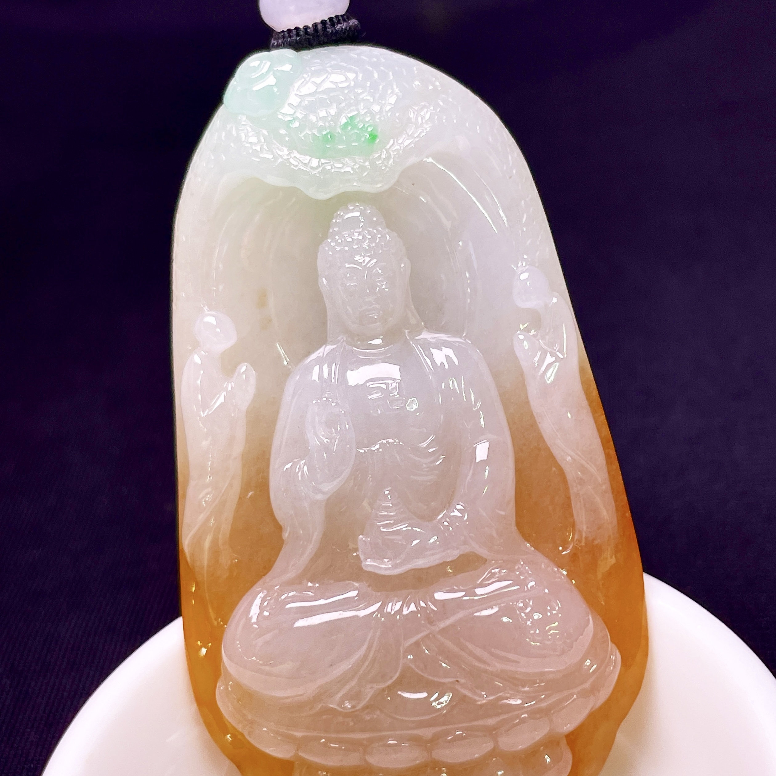 缅甸翡翠大日如来玉吊坠天然玉石A货冰种黄加绿证书新款老坑1016
