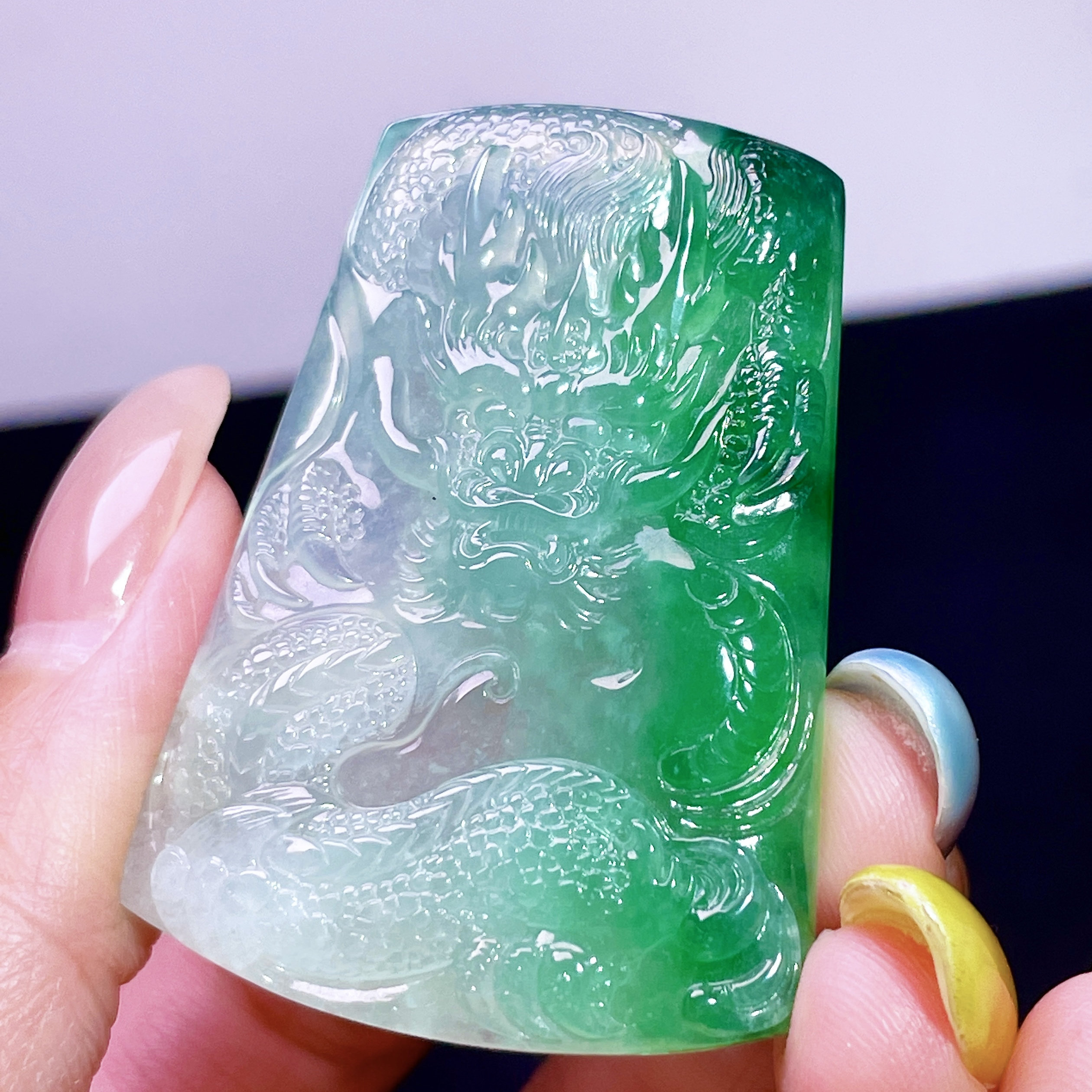 缅甸翡翠龙牌玉吊坠天然玉石A货冰种辣绿正品收藏礼物老坑1016