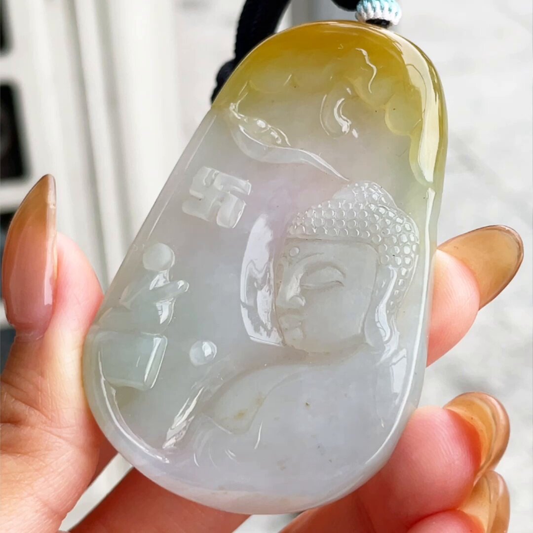 缅甸翡翠大日如来玉吊坠天然玉石A货冰种黄翡收藏礼物新款0603