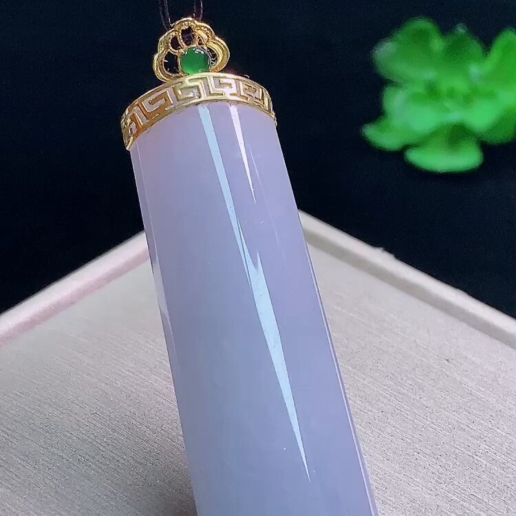 缅甸翡翠无事牌镶金玉吊坠天然玉