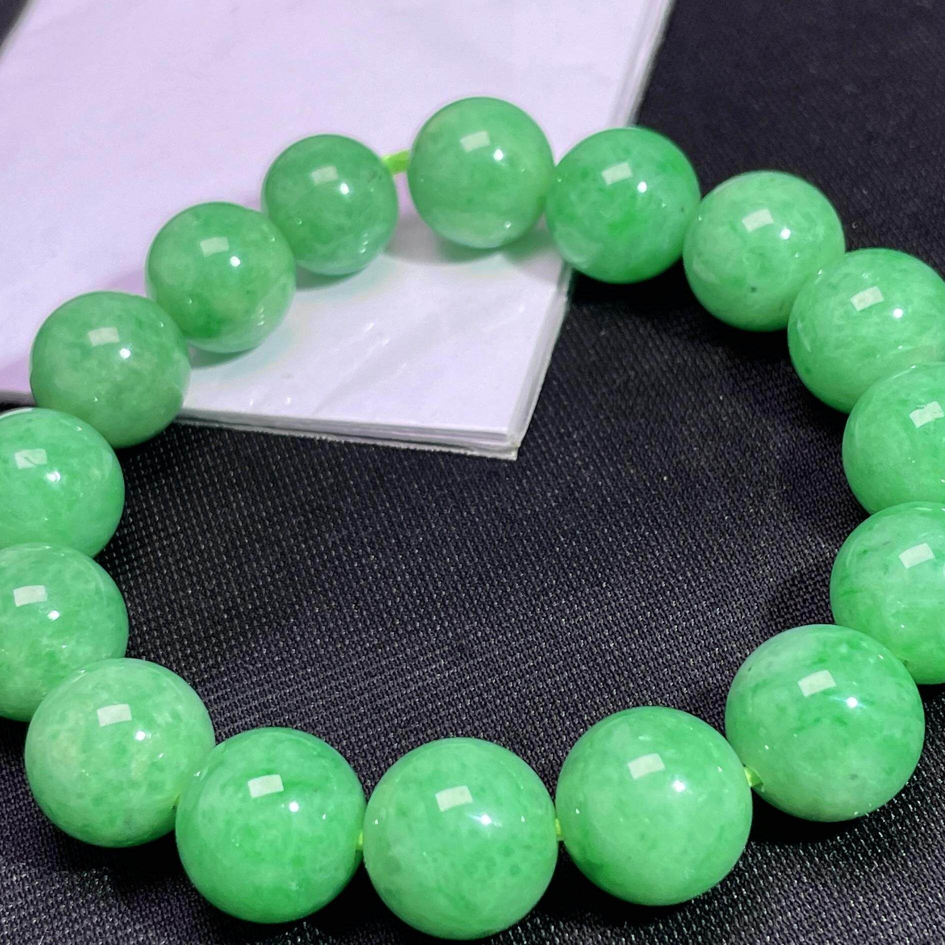 缅甸翡翠手串玉手串天然玉石A货冰种辣绿收藏证书新款正品0530