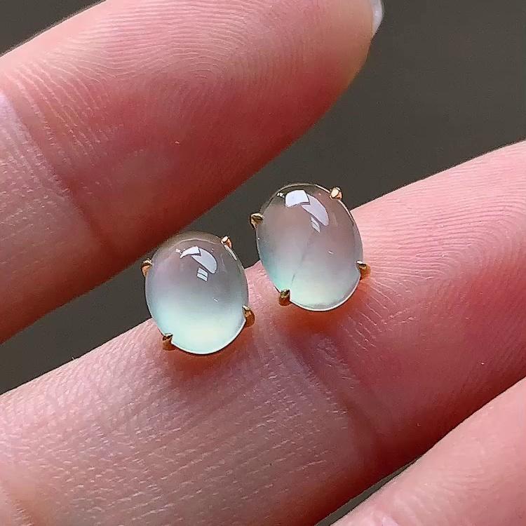 缅甸翡翠镶金玉耳钉天然玉石A货18K金镶嵌冰种礼物老坑高档1028