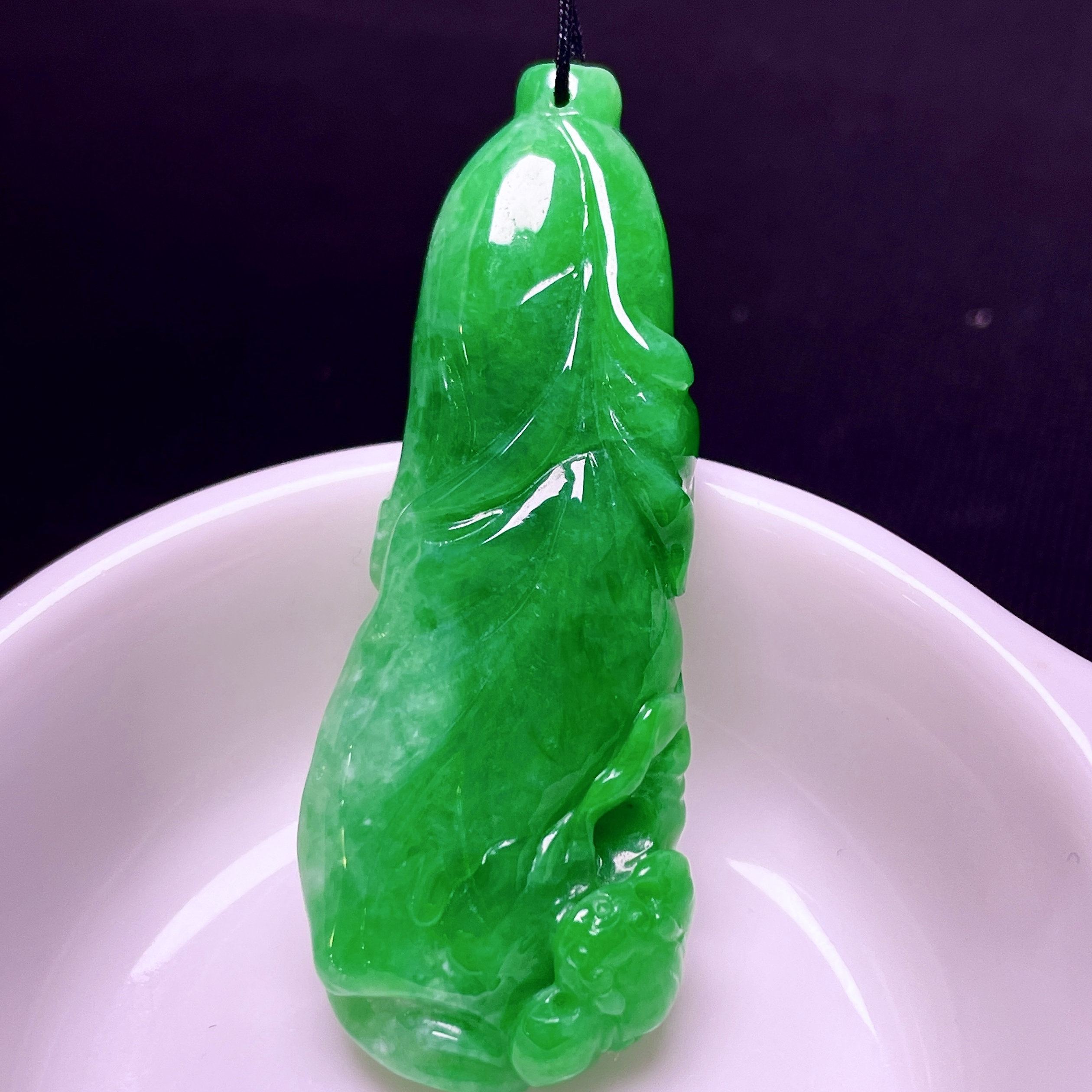 缅甸翡翠白菜玉吊坠天然玉石A货冰种辣绿收藏老坑证书礼物0530