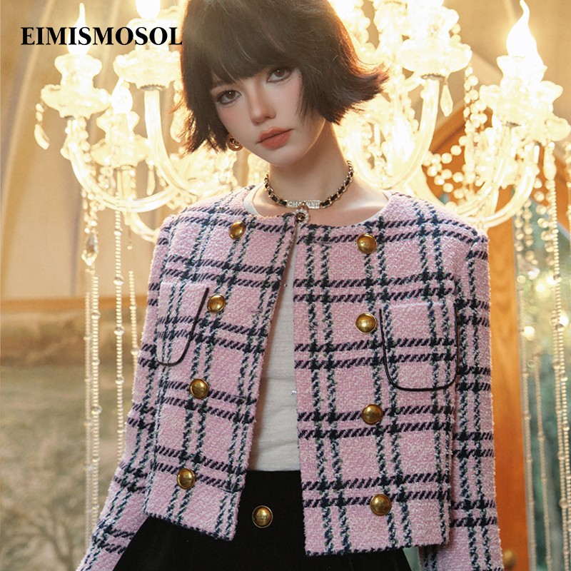 【权恩妃同款】EIMISMOSOL格纹短外套丝绒裙裤两件套装秋冬新款