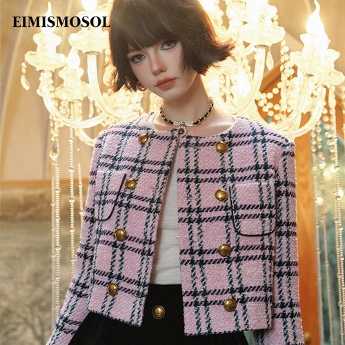 【权恩妃同款】EIMISMOSOL格纹短外套丝绒裙裤两件套装秋冬新款