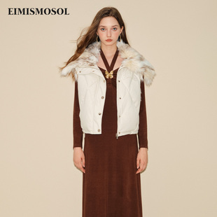 EIMISMOSOL可拆卸毛领PU皮料羽绒马甲女秋冬新款精致百搭小众设计