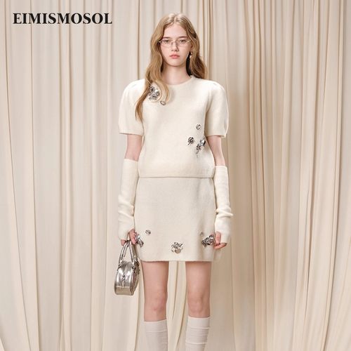 【孙乐言同款】EIMISMOSOL25秋冬新款含羊毛圆领上衣半裙时尚套装
