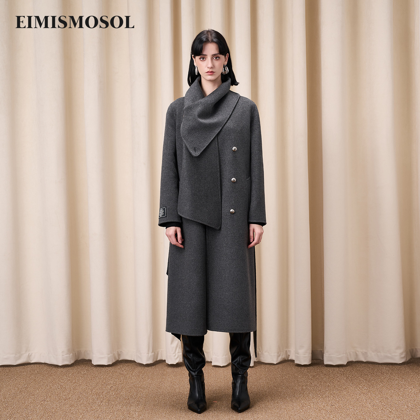 Eimismosol2025秋冬新品围巾长款双面呢大衣女士气质高级保暖外套