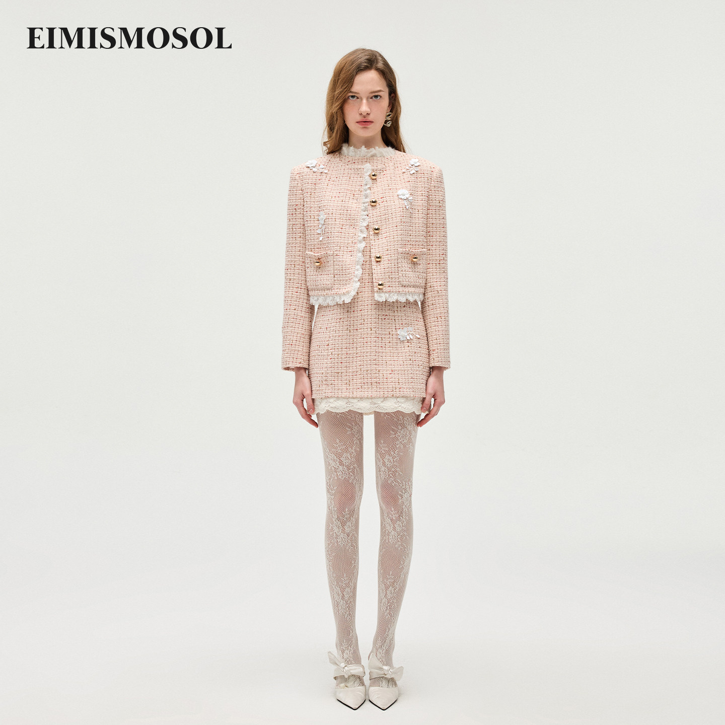 Eimismosol2026新款小香风蕾丝花边外套拼接背心连衣裙女套装,女装/女士精品,时尚套装,淘宝优惠券,粉丝福利购,淘宝优惠卷