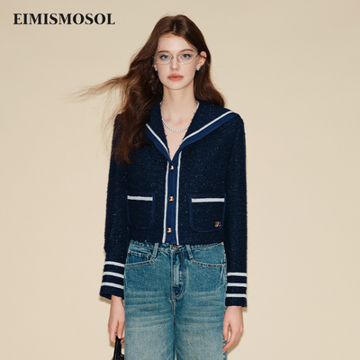 EIMISMOSOL海军领小香风短外套秋季百搭修身舒适精致气质女