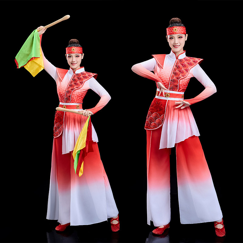 团体打鼓演出服新款中国风民族喜庆腰鼓队锣鼓开场舞蹈服套装男女