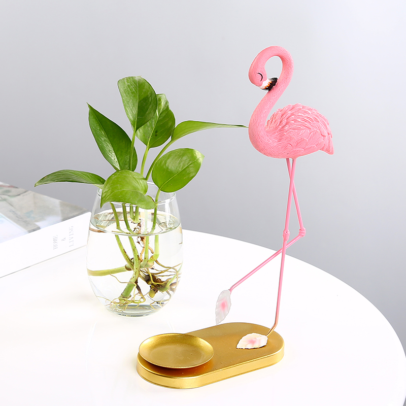 北欧水养花瓶玻璃透明摆件干花装饰品客厅插花家居创意火烈鸟摆设