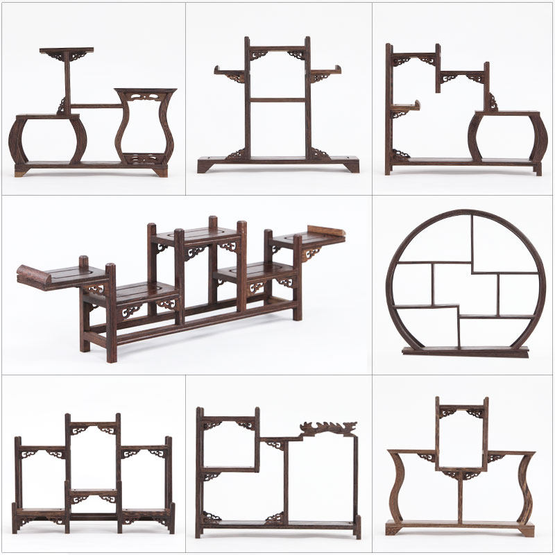 实木中式博古架鸡翅木小多宝阁紫砂茶壶茶具架子置物架摆件展示架