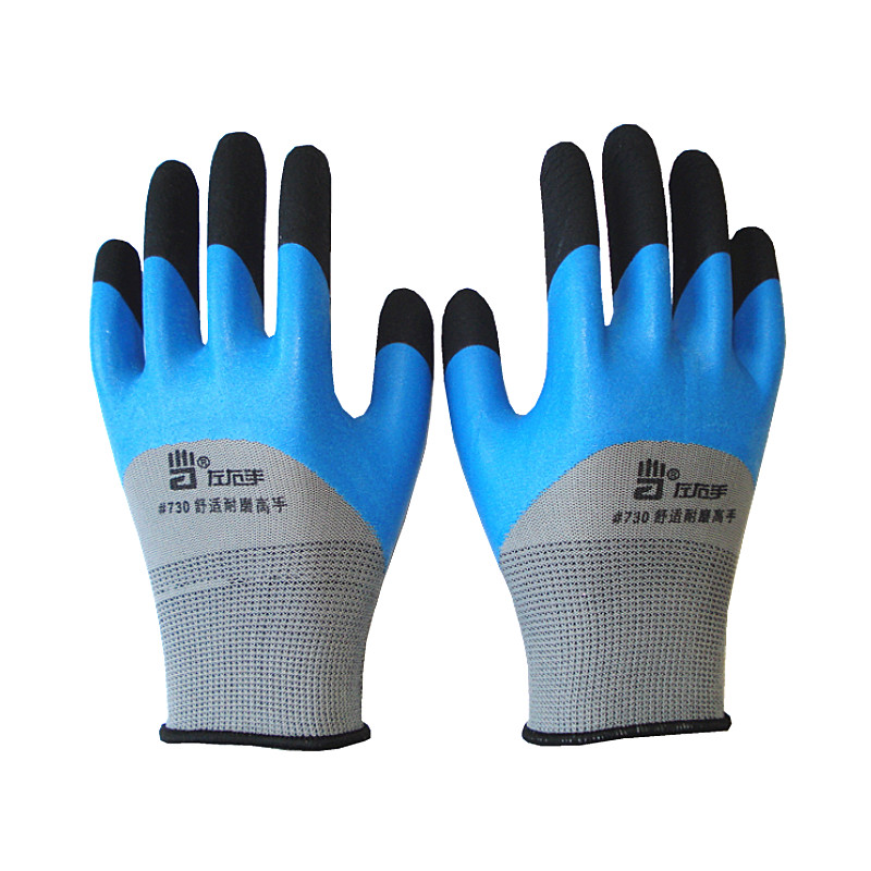 左右手730兴达658乳胶透气发泡王加强指耐磨防滑工作浸胶劳保手套