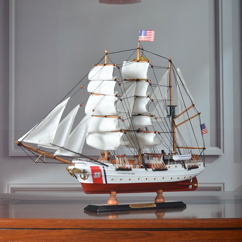 美式实木一帆风顺帆船模型摆件大型工艺船商务开业礼物大堂装饰品