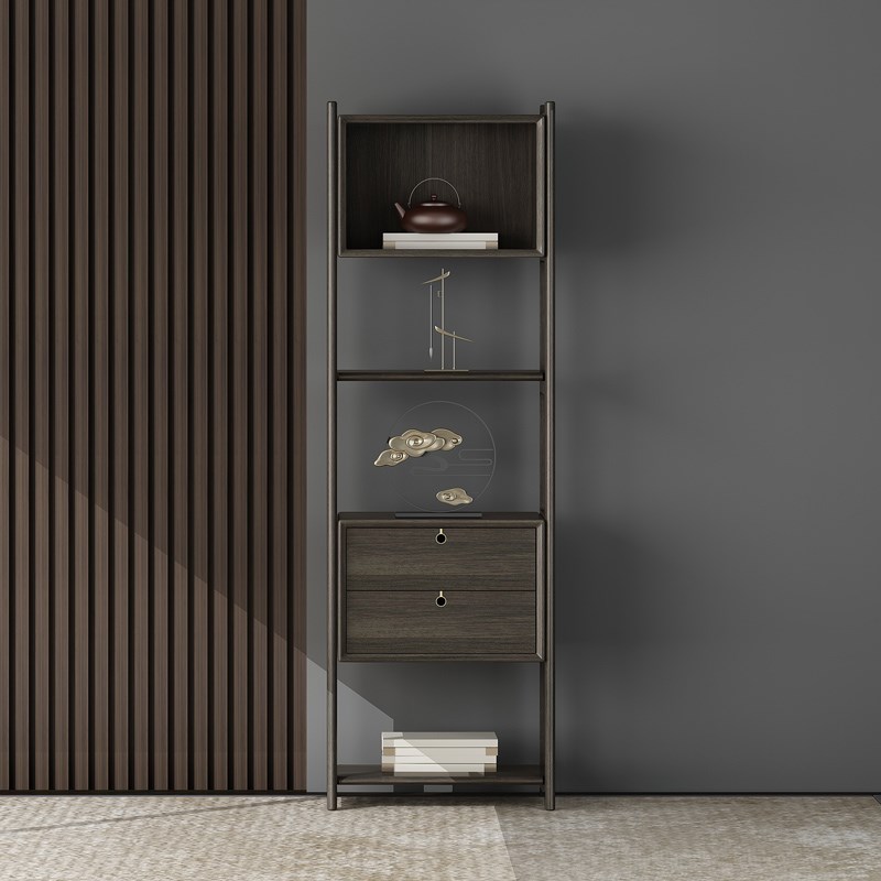 实木禅意书架办公室置物架新中式博古架展示架实木茶叶架书柜