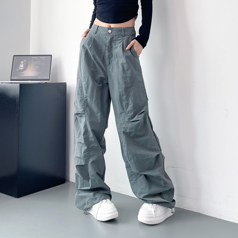 美式机能工装裤女2024r早秋大码宽松胖mm显瘦阔腿酷飒拽姐西装裤