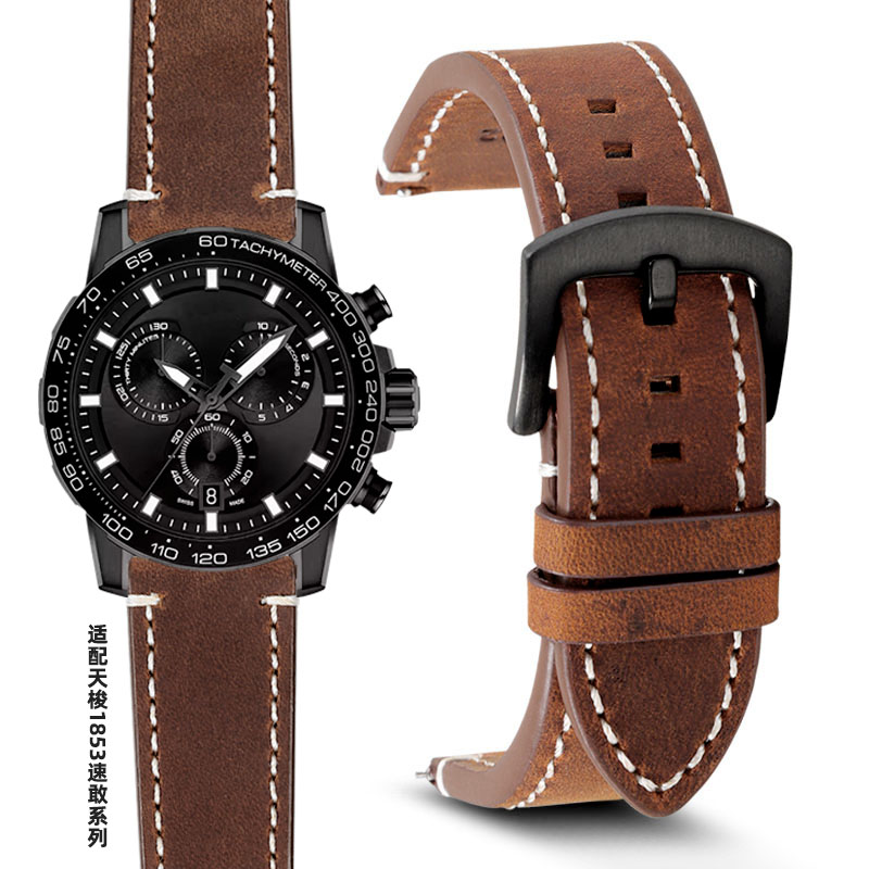 适配天梭1853速敢黑武士表带真皮