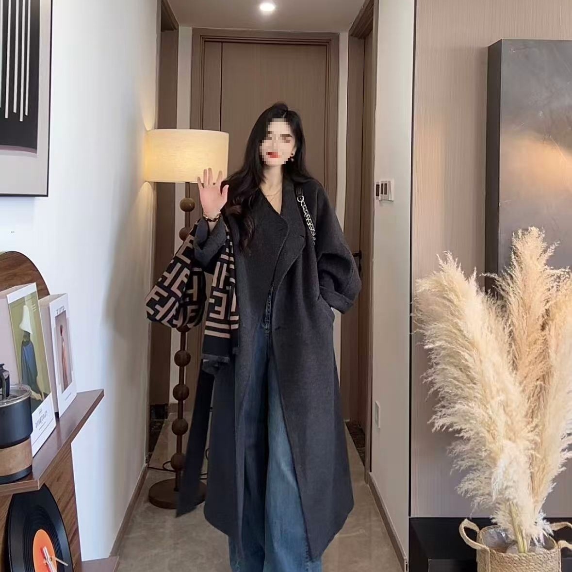 插肩袖毛呢外套赫本风羊绒大衣赫本风秋冬2025新款韩版百搭中长款