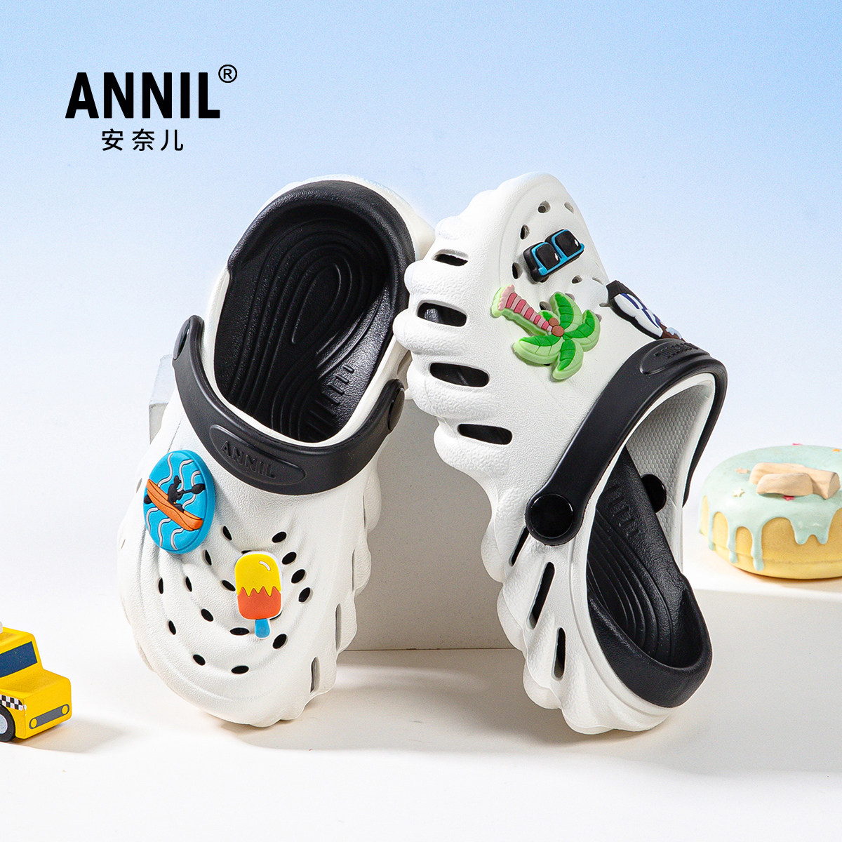 安奈儿男童洞洞鞋2025新款夏季男孩拖鞋防滑外穿小宝宝儿童凉拖鞋