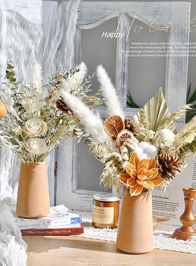 干花花束客厅摆设真花ins风干天然高级轻奢芦苇棉花玫瑰装饰摆件