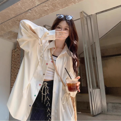 港风复古蓝格子衬衫女外套2025春季小众设计感开衫宽松百搭衬衣潮