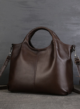 新款复古手提包感真皮通勤女包头层牛皮大容量托特包休闲单肩包潮