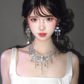 爆闪水钻锆石晚礼服项链女夸张名媛宴会锁骨链新娘主持人配饰颈链