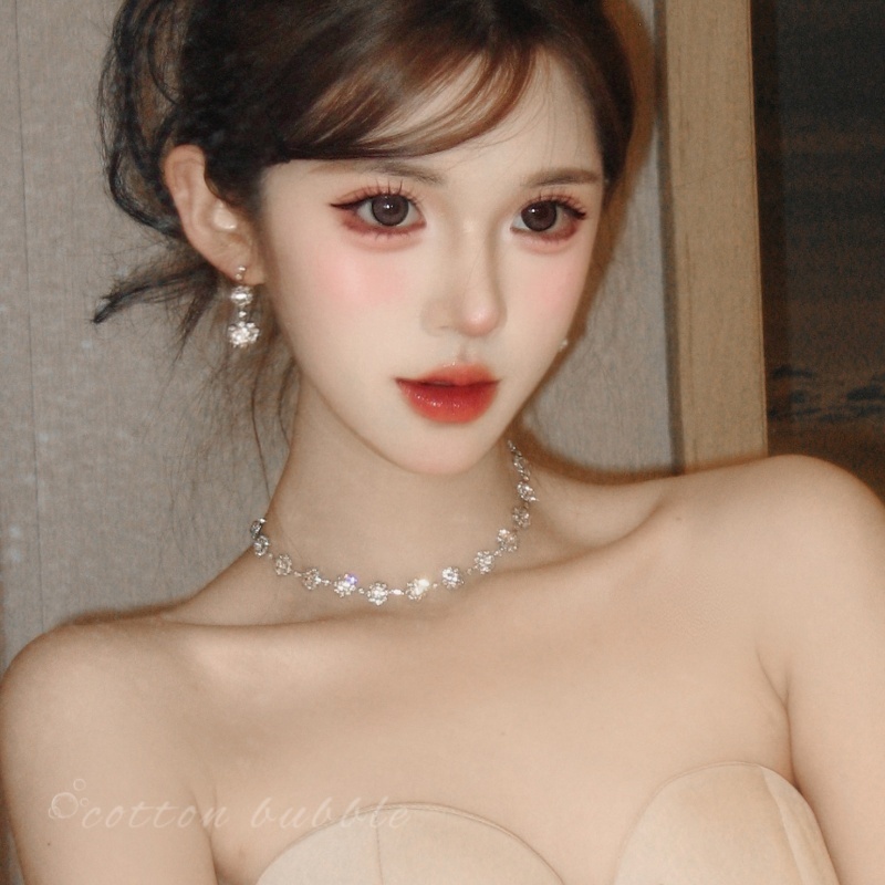 千金感水钻项链耳环套装女晚礼服